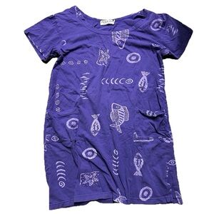 INGEAR RESORT Womens Purple Dress Size Medium Short Sleeve Pockets Symbols Fish
